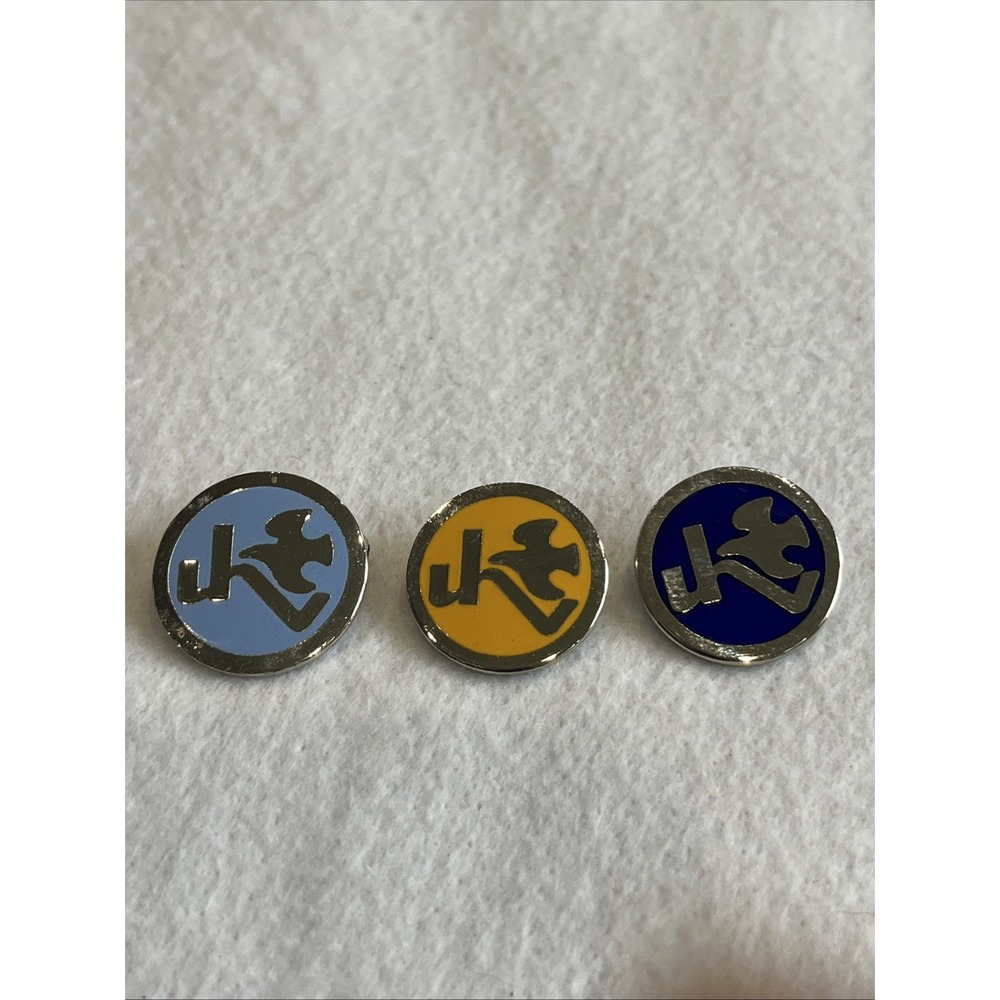 Bundle Of 3 Religious Pins Blue Yellow Silver Tones